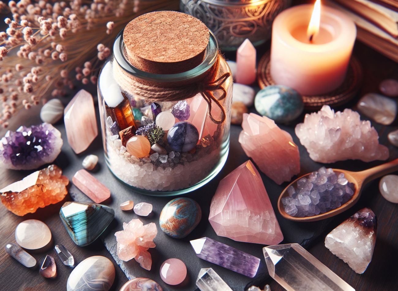 spell jar with crystals