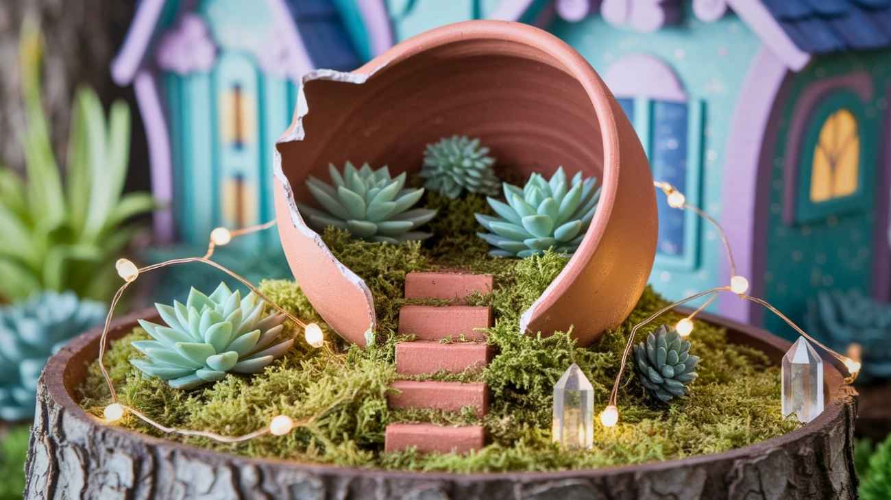 Magical Fairy Garden with a Broken Clay Pot