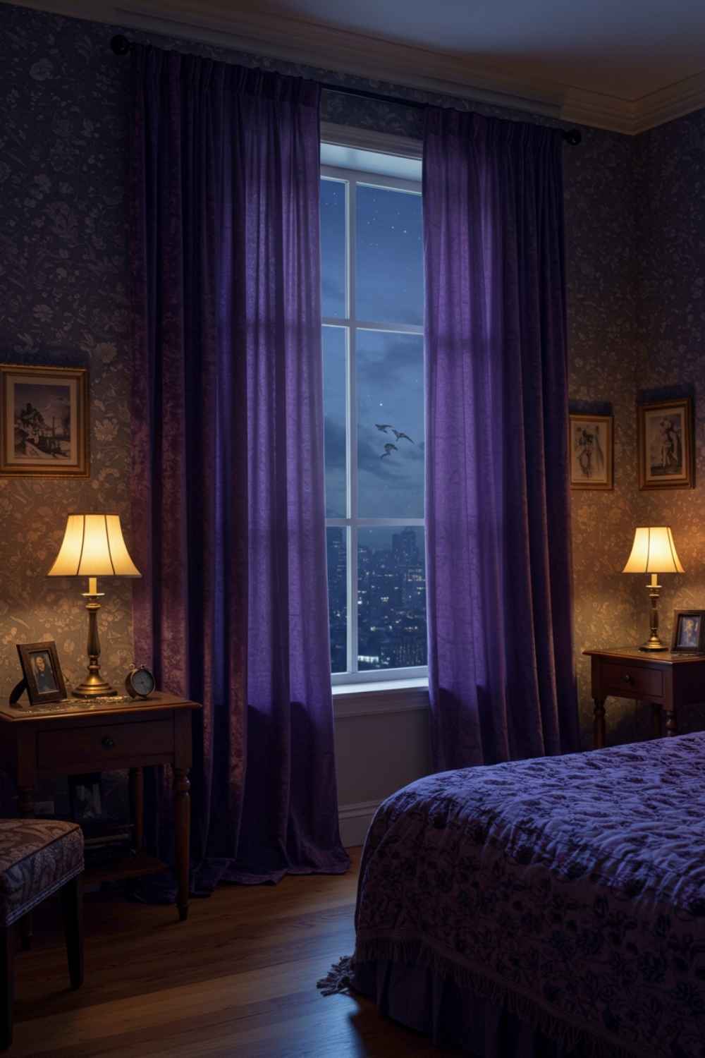 Velvet Drapes and Moon Shadow Windows