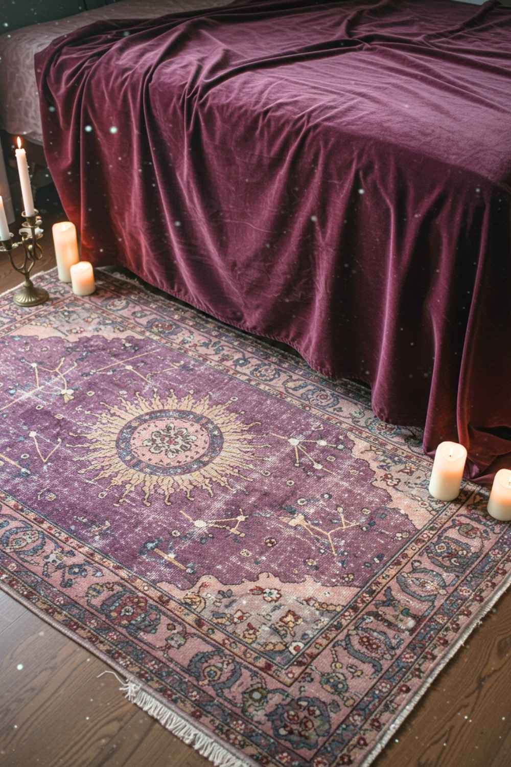 Vintage Purple Rug Under Moonlit Feet