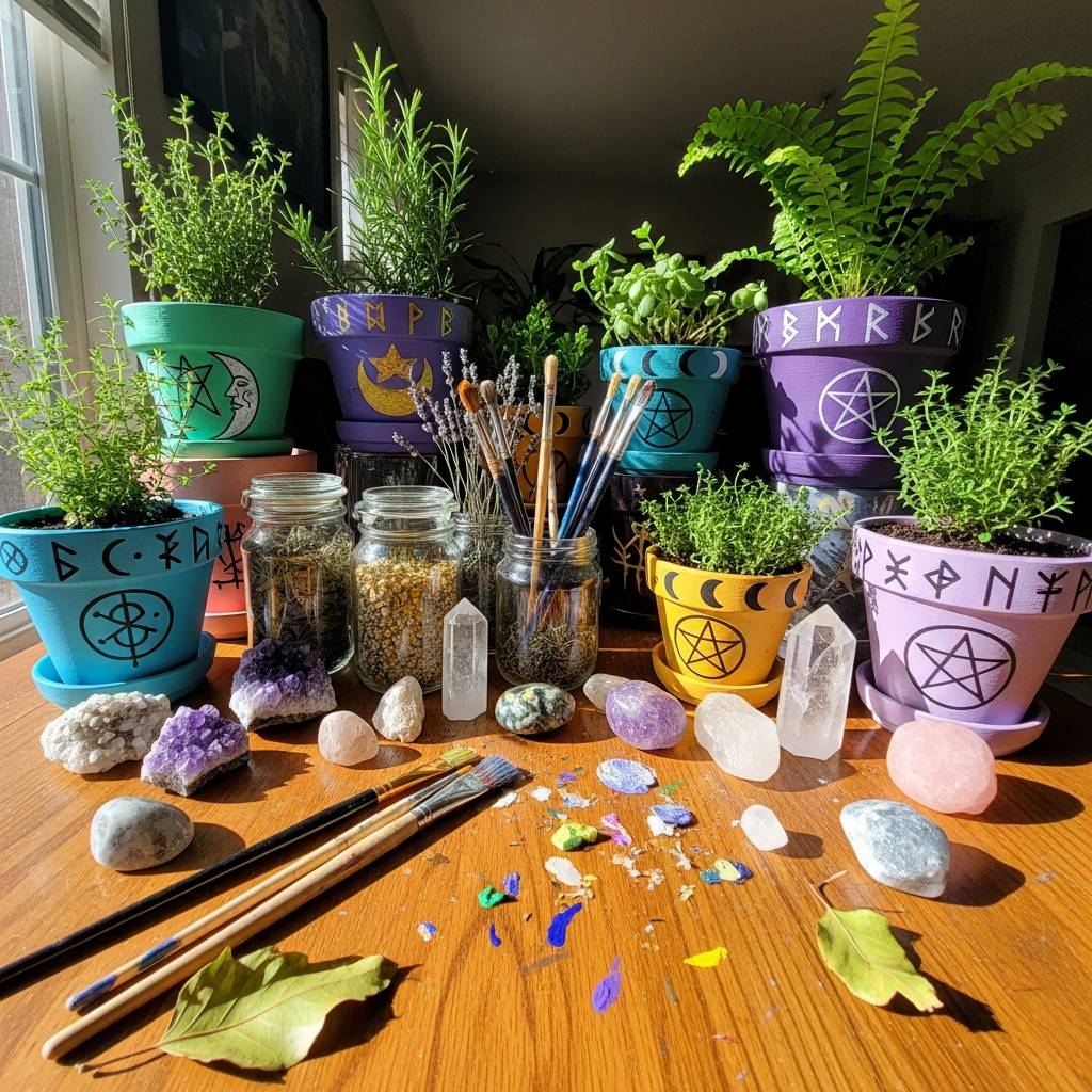 witchy painted flower pots